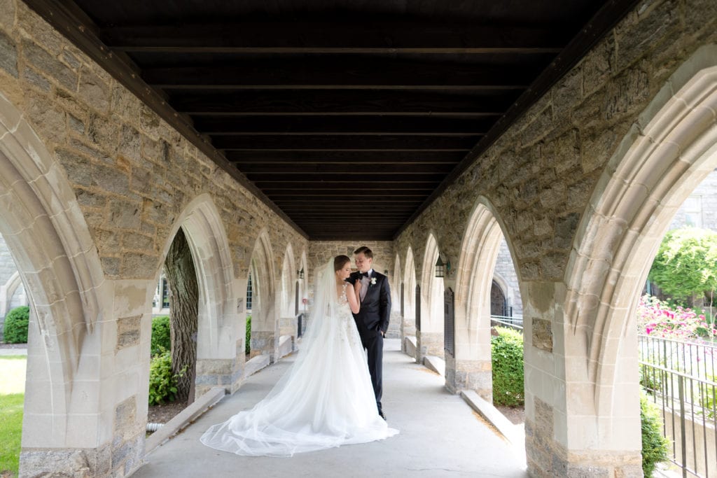 bride and groom with architectural details, NJ Wedding photographer