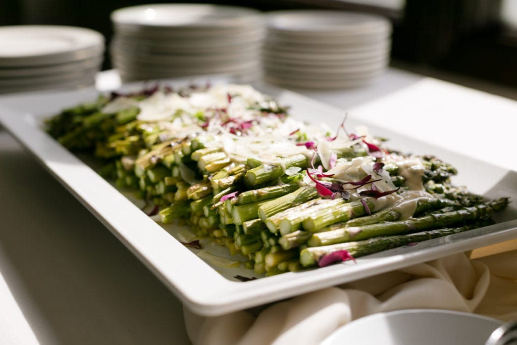 steamed asparagus at wedding cocktail hour