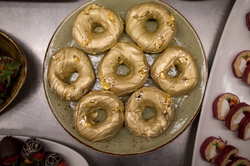 gold dipped donuts, wedding donuts