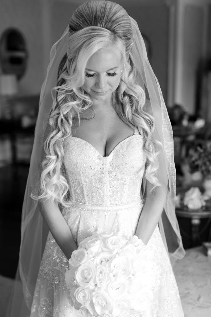 Berta Bridal wedding gown, black and white photo of the bride