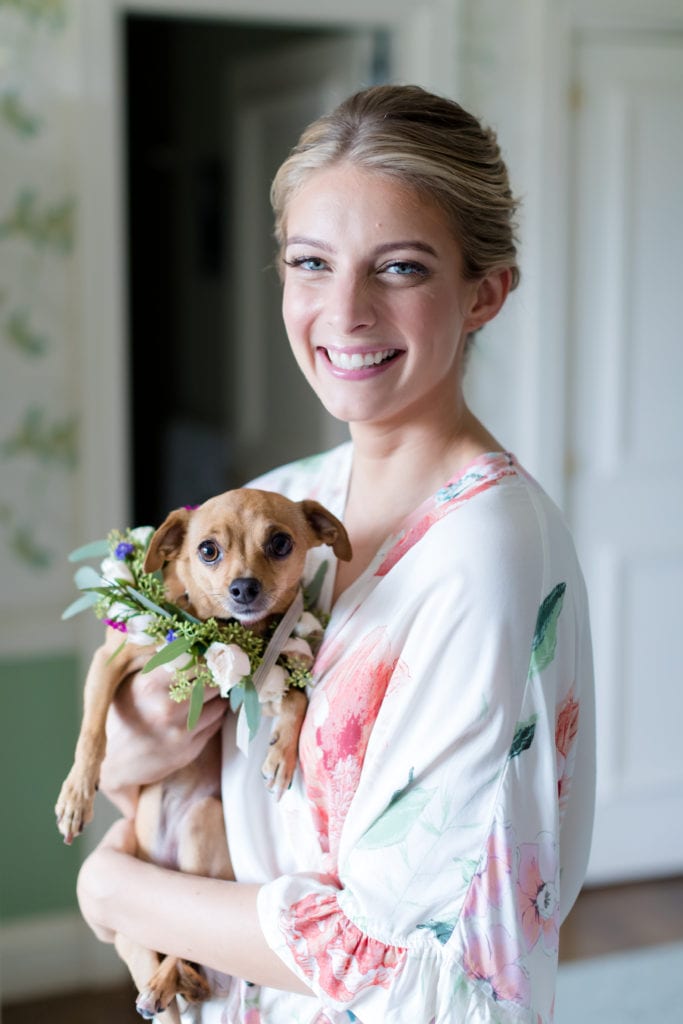 bride with her dog, dogs in weddings