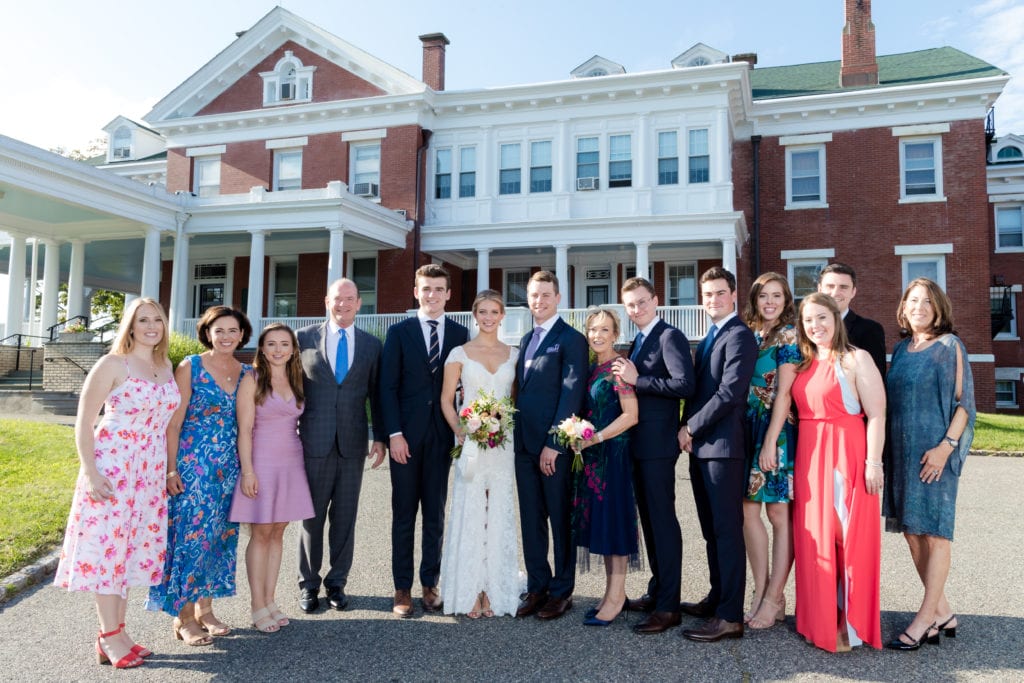 wedding photography of family outside of venue