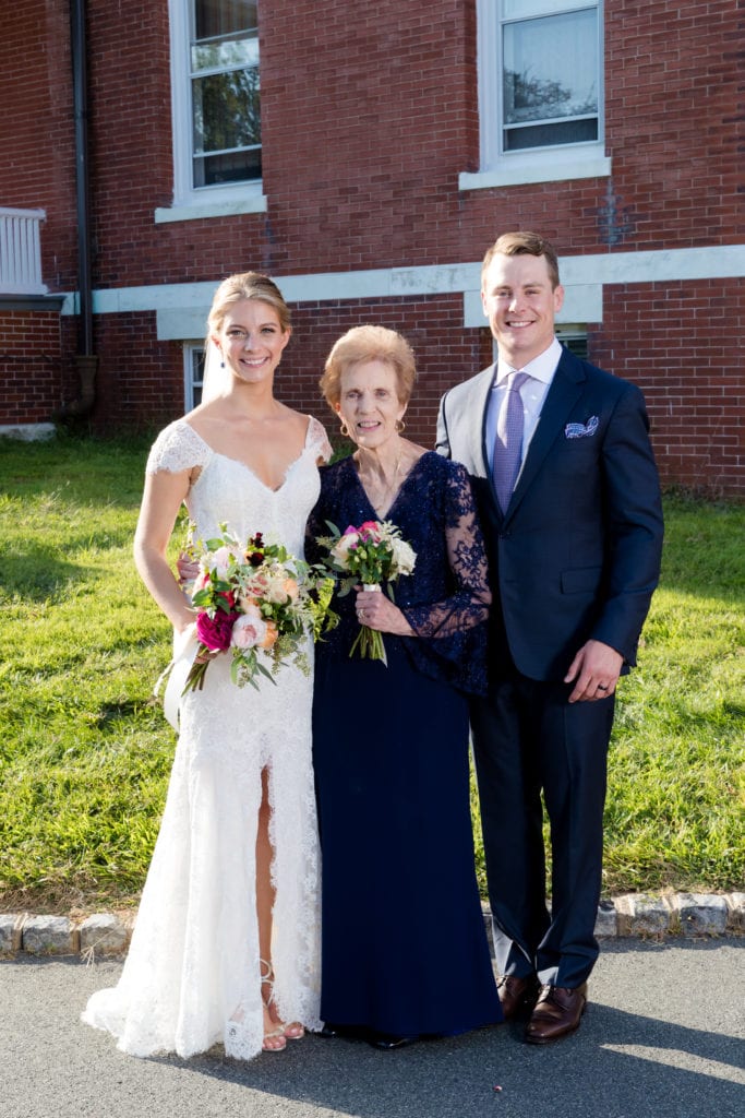 bride and groom with grandmother
