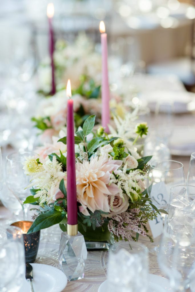 wedding table settings florals and candles, wedding decor