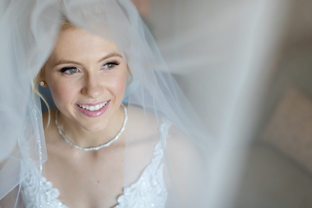 beaded veil details, pearl necklace