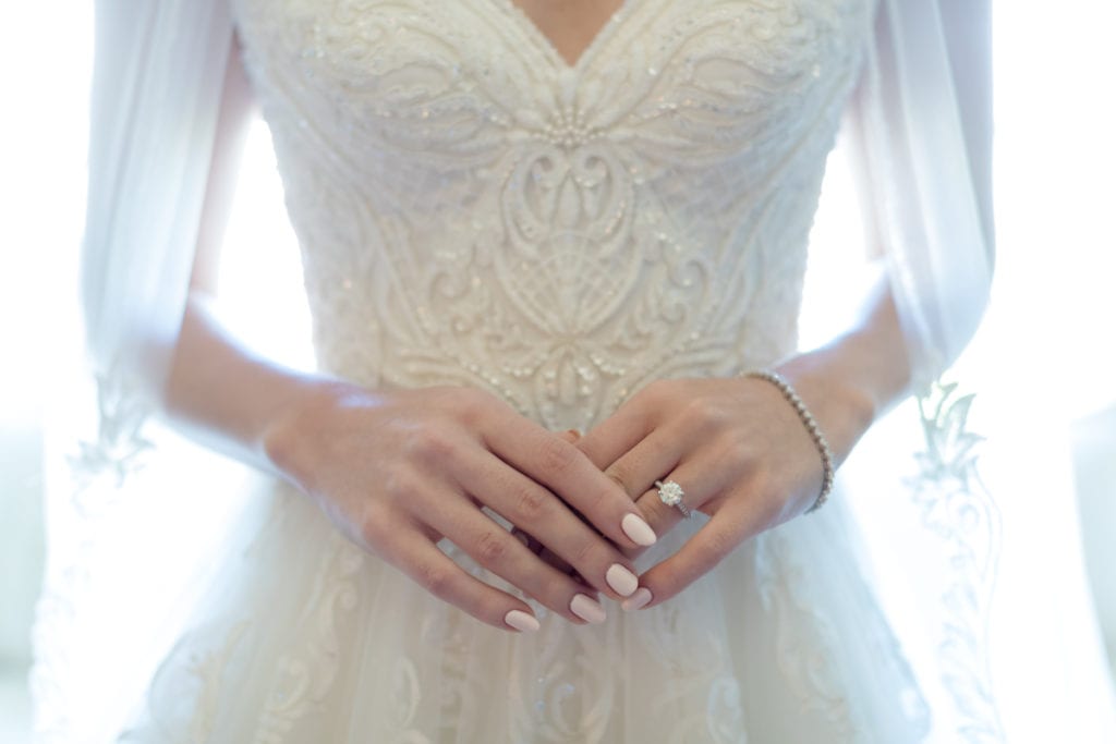 up close embellished wedding gown details