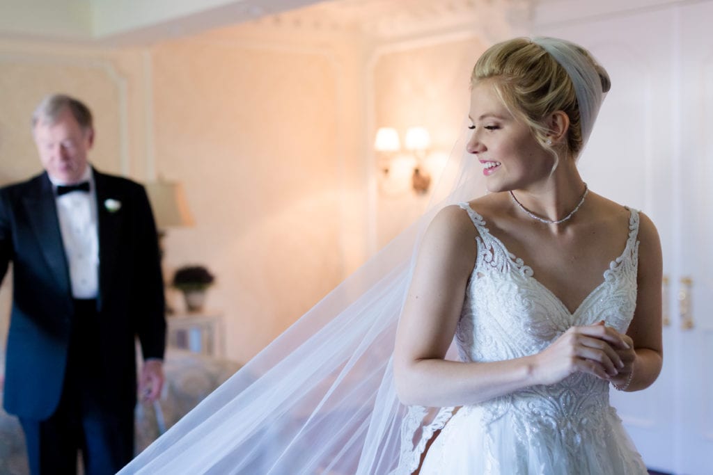 Martina Liana wedding gown and hair piece