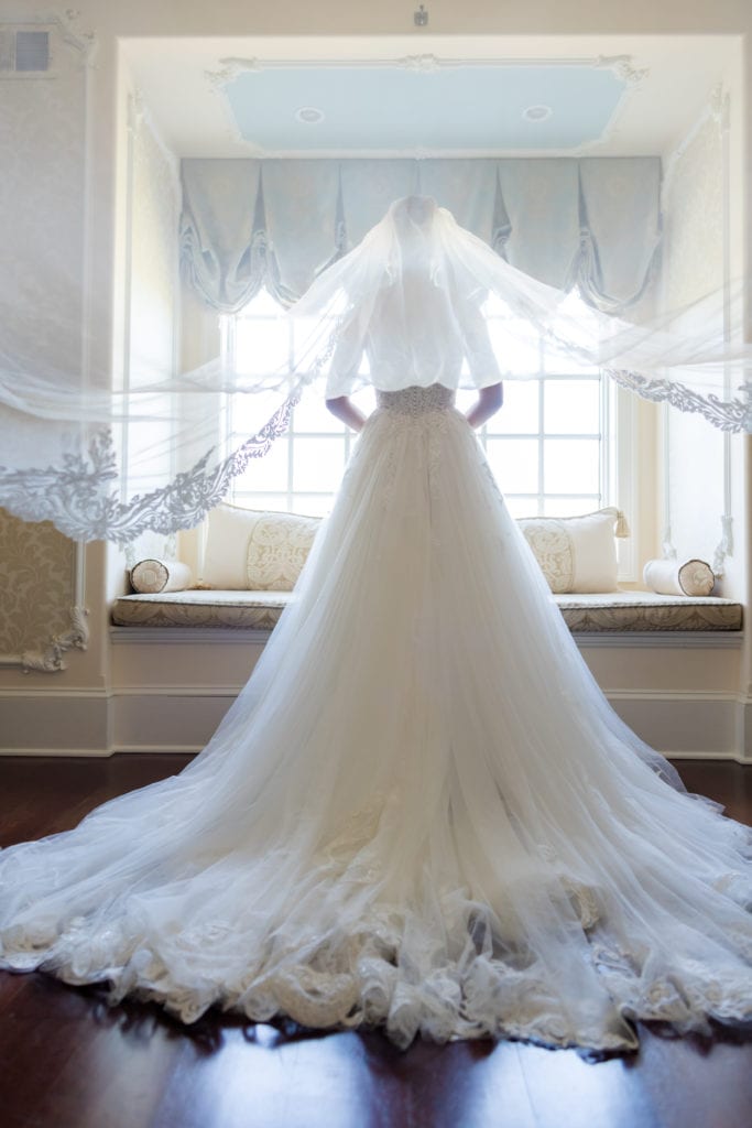 bride and long embroidered veil
