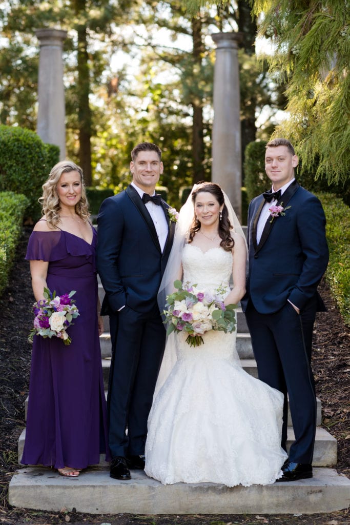 bride and groom with maid of honor and best man, Ashford estate wedding