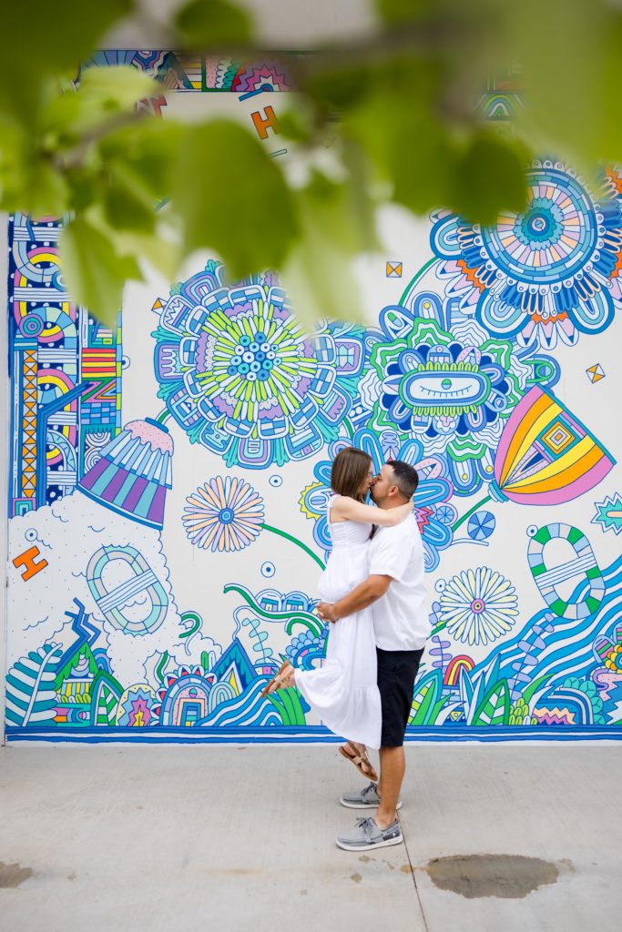 Creative fun mural wall engagement shoot in Austin, Texas. Austin Texas Photographer Vanessa Joy