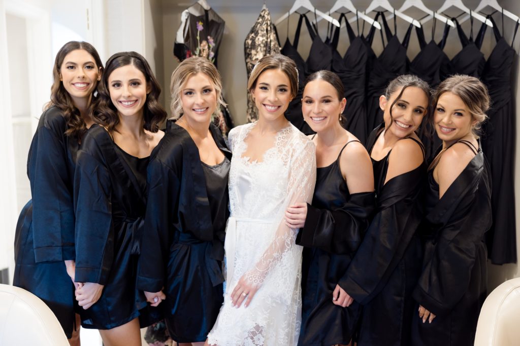 bride's party in their wedding robes, bridal preparations