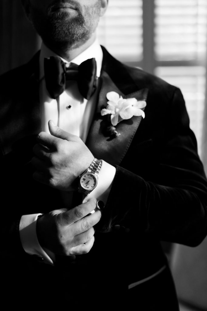 Rolex watch, groom closeup shots, groom's preparations