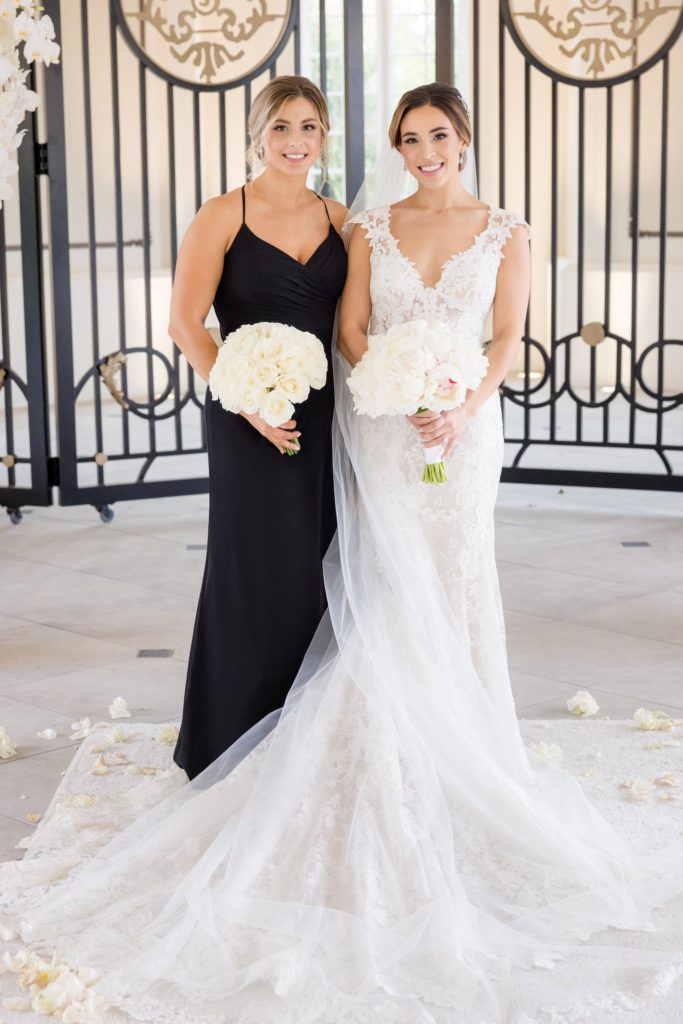 bride with bridesmaid, Hayley Paige Bridal dress, Maggie Sottero Designs wedding gown