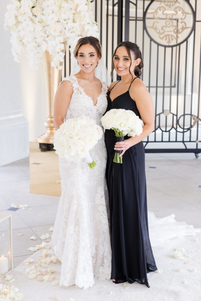 bride with bridesmaid, Hayley Paige Bridal dress, Maggie Sottero Designs wedding gown