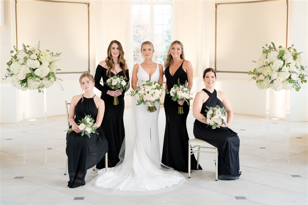 bridesmaids wearing black dresses 