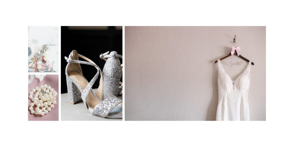 Classic wedding gown details and glitter block heels