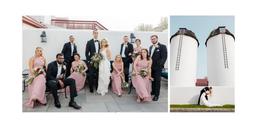bridal party and bride groom at lighthouse normandy farms