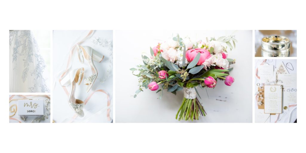 wedding details and peonies flowers bouquet