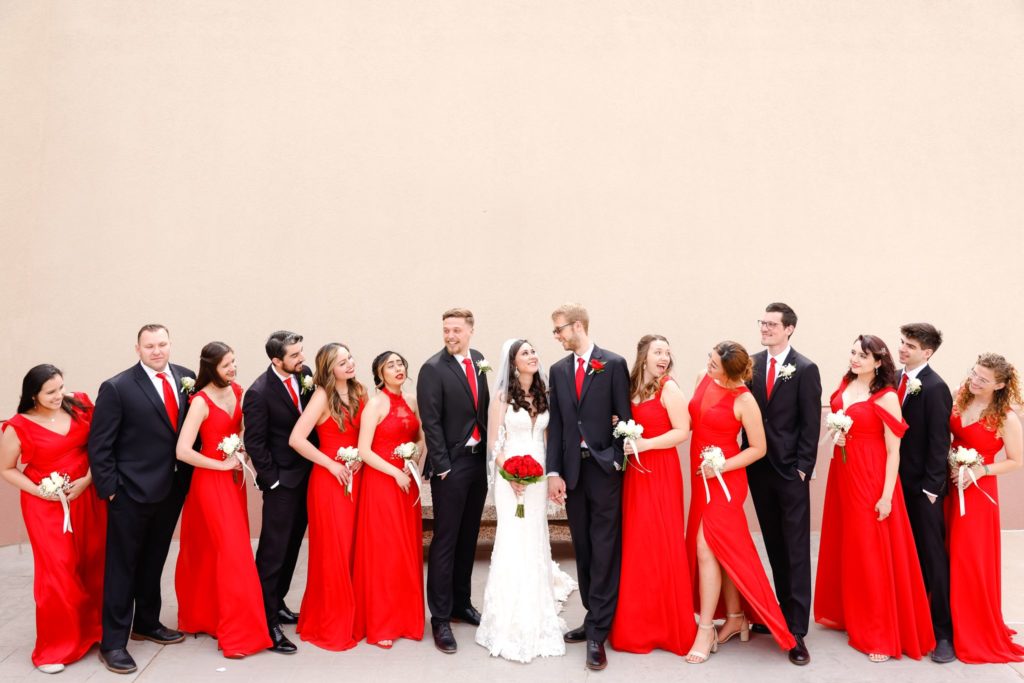 bridal party red dresses