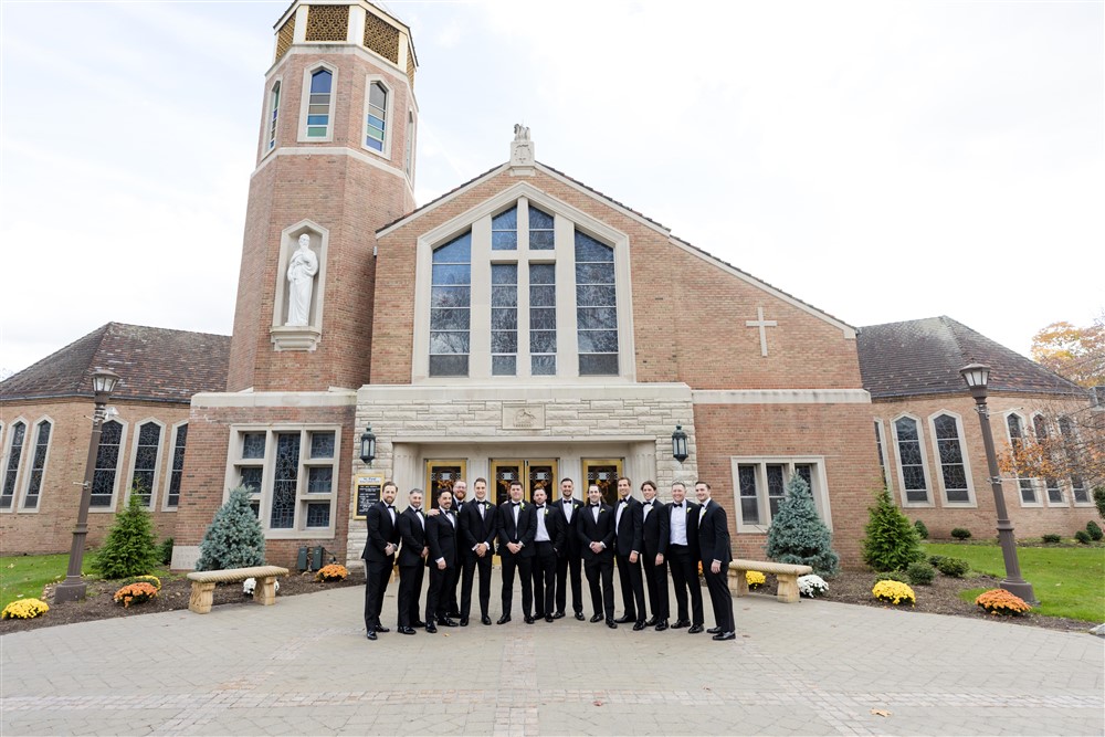 groomsmen in front of church