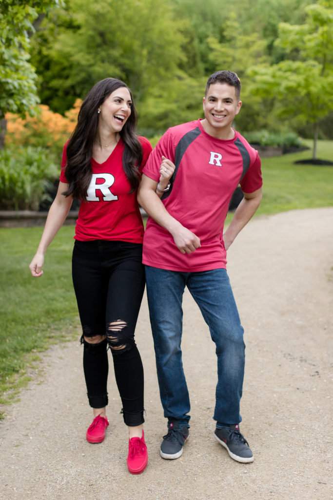 ENGAGED COUPLES WEARING COLLEGE SHIRTS
