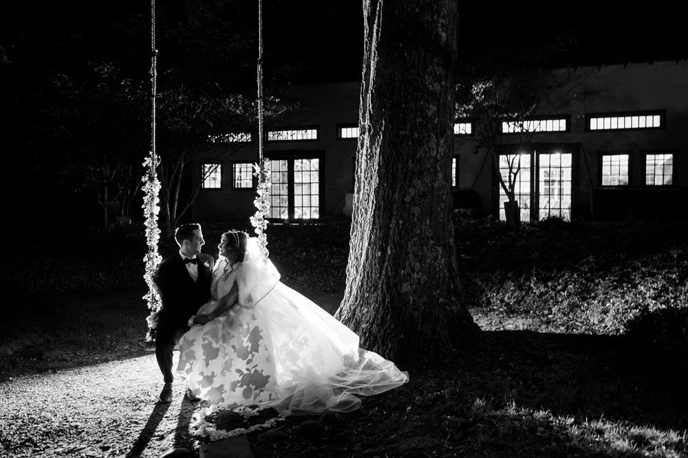 ashford estate swing black and white night time photo